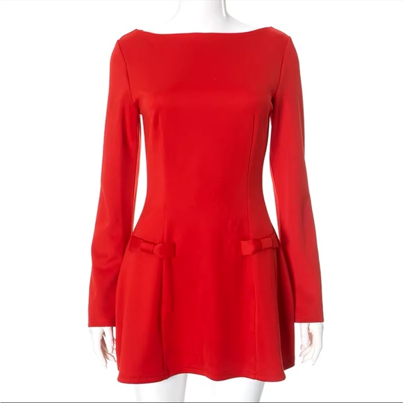 🎉Look stunning in this Perfect Holiday Red Or Black Double Bow Mini Dress - Picture 9 of 16